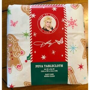Dolly Parton DG PEVA Table Cloth 60”x84” Rectangle Gingerbread Christmas Guitar